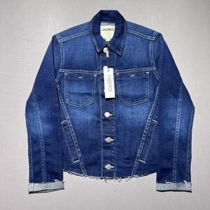 L'Agence Janelle Slim Raw Denim Jacket Womens XXS‎ Blue Frayed Hem Sutton